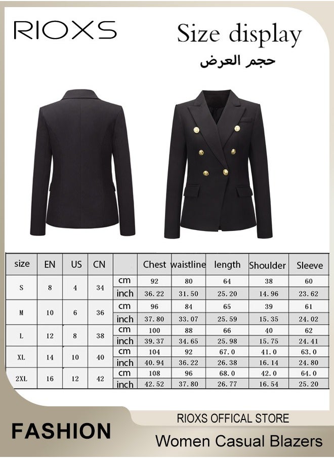 RIOXS - Women Casual Blazers  Long Sleeve Blazer With Lined Double Breasted Open Front Work Business Suit With Pockets - Image 1
