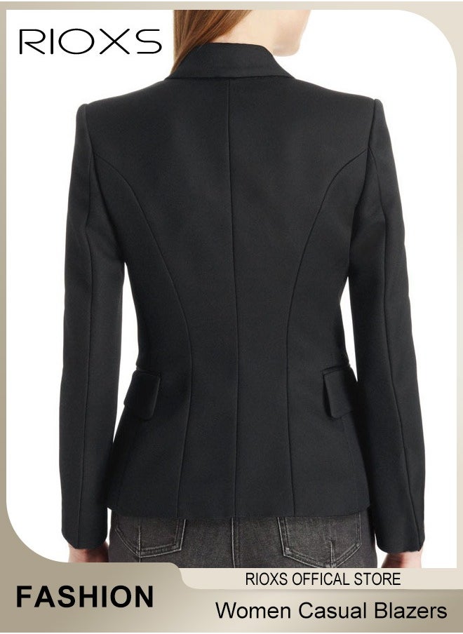 RIOXS - Women Casual Blazers  Long Sleeve Blazer With Lined Double Breasted Open Front Work Business Suit With Pockets - Image 1
