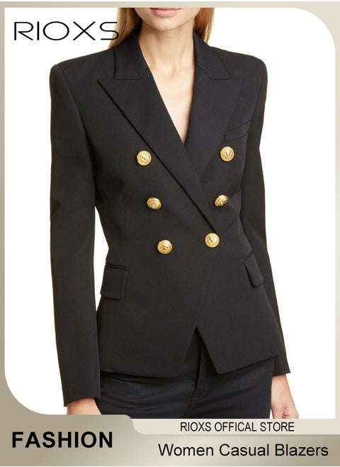 Women Casual Blazers  Long Sleeve Blazer With Lined Double Breasted Open Front Work Business Suit With Pockets