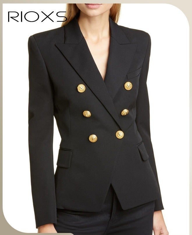RIOXS Women Casual Blazers, Long Sleeve V-neck Blazer With Lined Double Breasted Open Front, Work Business Suit With Pockets for Formal Occasions, After Party, Meeting, Office Outfit, Cocktail, Black - Image 1