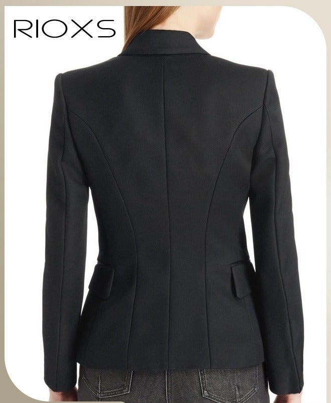 RIOXS Women Casual Blazers, Long Sleeve V-neck Blazer With Lined Double Breasted Open Front, Work Business Suit With Pockets for Formal Occasions, After Party, Meeting, Office Outfit, Cocktail, Black - Image 3