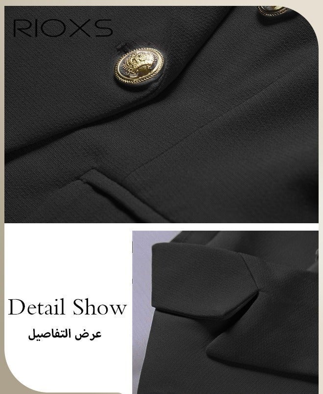 RIOXS Women Casual Blazers, Long Sleeve V-neck Blazer With Lined Double Breasted Open Front, Work Business Suit With Pockets for Formal Occasions, After Party, Meeting, Office Outfit, Cocktail, Black - Image 4