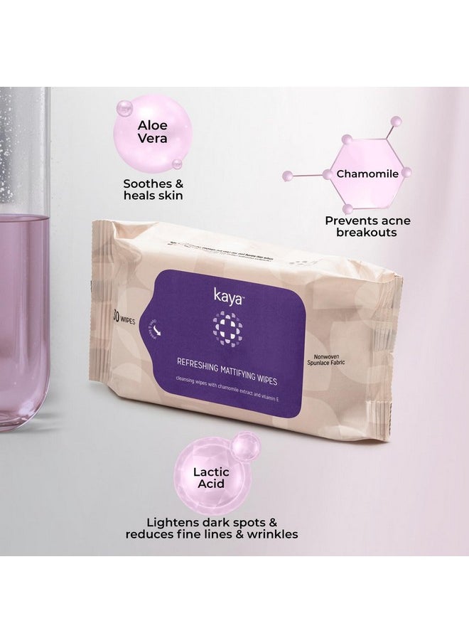 kaya - Clinic Refreshing Mattifying Wipes | Vitamin E & Chamomile Extracts | Face Wipes | Cleansing Wipes | For Acne Prone Skin | 30 Wipes - Image 1