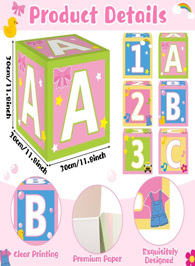 ojustbeok 6 Pcs Girls Party Decorations 12 Inch English Teacher Birthday Party Boxes English Teacher Centerpieces Boxes Cartoon Girl ABC 123 Box for Kids Birthday Baby Shower School Classroom Supplies Favors - Image 2