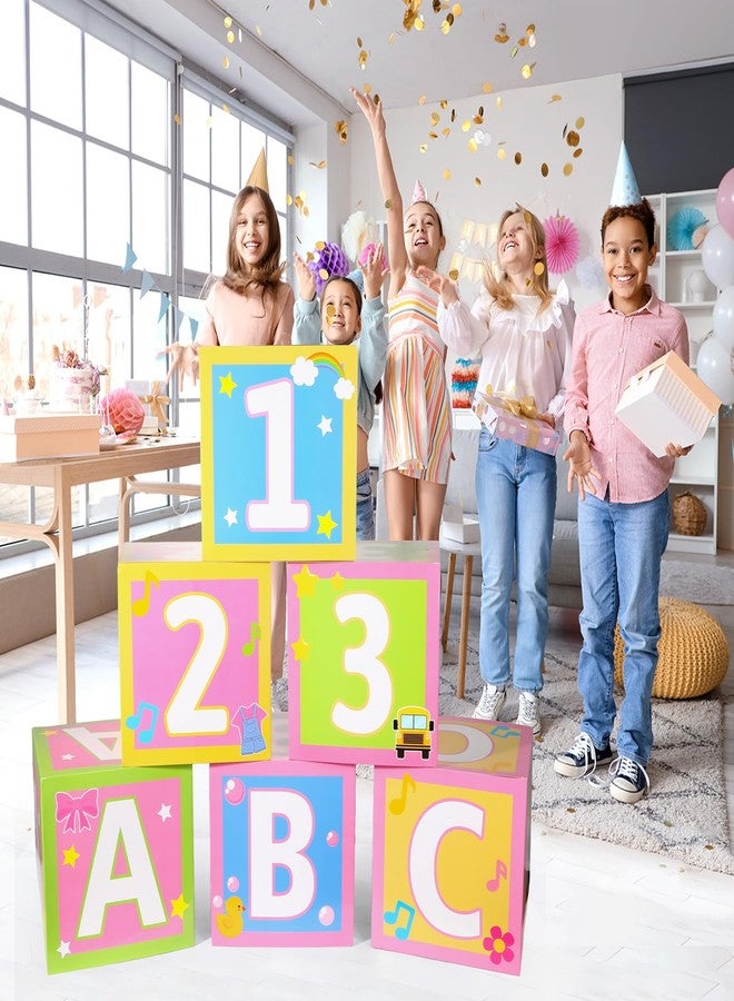 ojustbeok 6 Pcs Girls Party Decorations 12 Inch English Teacher Birthday Party Boxes English Teacher Centerpieces Boxes Cartoon Girl ABC 123 Box for Kids Birthday Baby Shower School Classroom Supplies Favors - Image 4