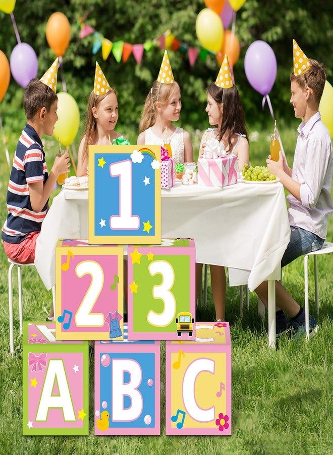 ojustbeok 6 Pcs Girls Party Decorations 12 Inch English Teacher Birthday Party Boxes English Teacher Centerpieces Boxes Cartoon Girl ABC 123 Box for Kids Birthday Baby Shower School Classroom Supplies Favors - Image 3