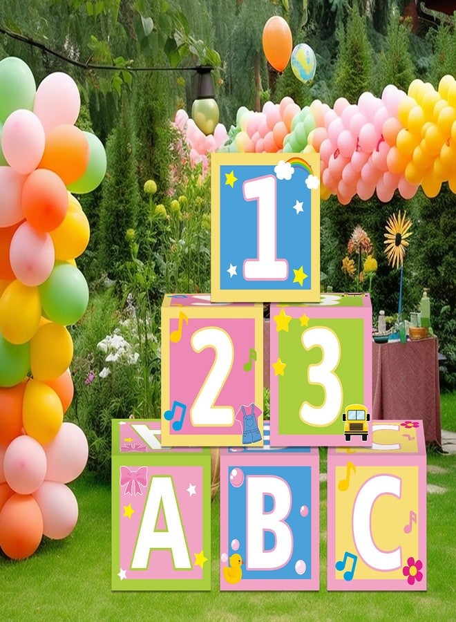 ojustbeok 6 Pcs Girls Party Decorations 12 Inch English Teacher Birthday Party Boxes English Teacher Centerpieces Boxes Cartoon Girl ABC 123 Box for Kids Birthday Baby Shower School Classroom Supplies Favors - Image 5
