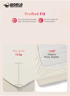 Eworld 3-Piece Cream Cotton Fitted Bedsheet Set Includes 1 Deep-Pocket Sheet for a Snug Fit and 2 Pillow Covers, Breathable, Machine Washable for Optimal Protection, Available in King, Queen and Single Sizes  - Image 4