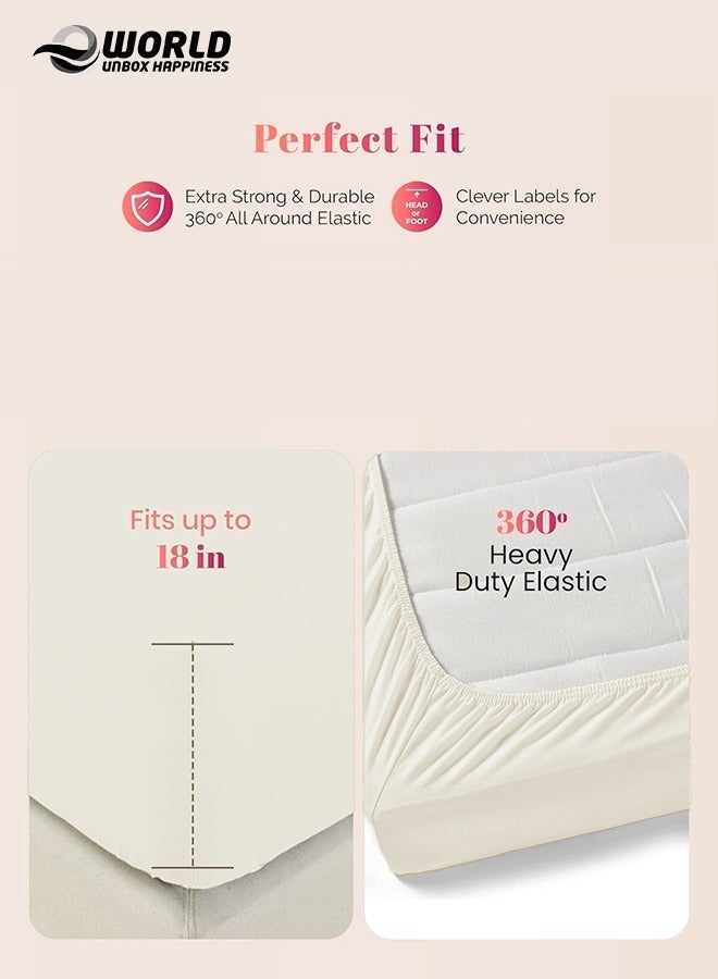 Eworld 3-Piece Cream Microfiber Fitted Bedsheet Set Includes 1 Deep-Pocket Sheet for a Snug Fit and 2 Pillow Covers, Breathable, Machine Washable for Optimal Protection, Available in King, Queen and Single Sizes - Image 4