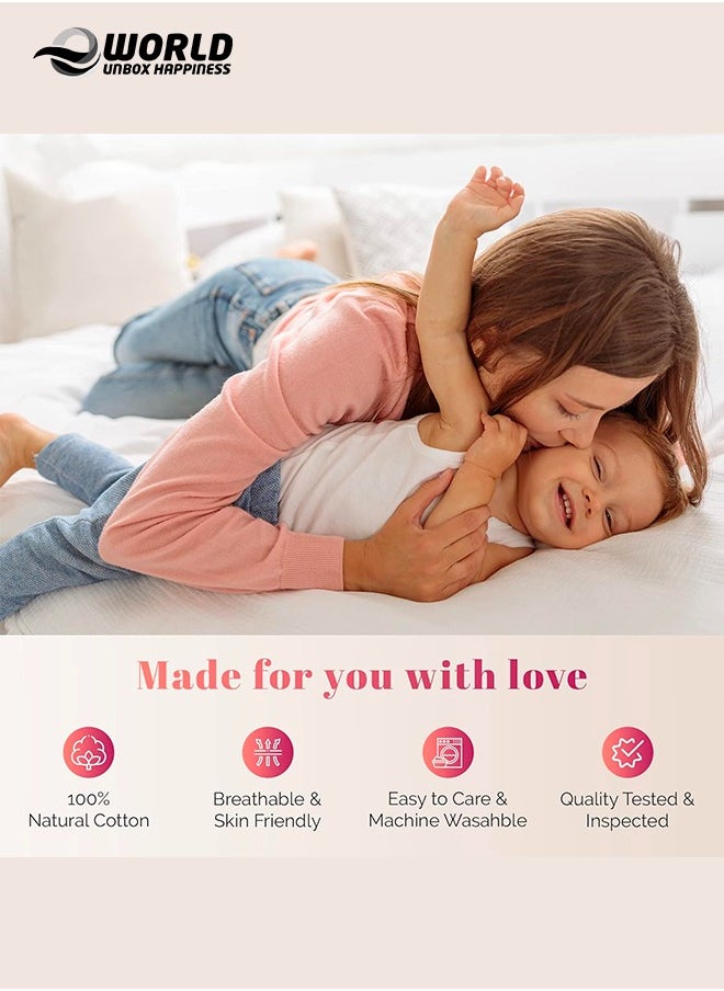 Eworld - 3-Piece Cream Cotton Fitted Bedsheet Set Includes 1 Deep-Pocket Sheet for a Snug Fit and 2 Pillow Covers, Breathable, Machine Washable for Optimal Protection, Available in King, Queen and Single Sizes - Image 1
