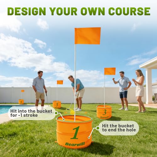 Bearwill Golf Bucket Game for Family Adults and Kids Portable 6 Hole Golf Course with Balls and Flag Outdoor Indoor Golf Yard Game for Park Beach Lawn Camping - Image 5
