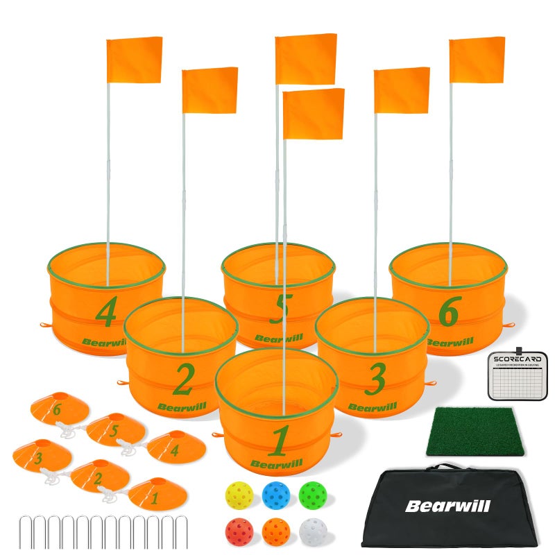 Bearwill Golf Bucket Game for Family Adults and Kids Portable 6 Hole Golf Course with Balls and Flag Outdoor Indoor Golf Yard Game for Park Beach Lawn Camping - Image 3