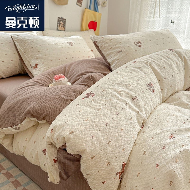 A-level ultra soft double-layer down duvet cover bed sheet set - four piece set bedding bed sheet duvet cover pillow cover - Image 1