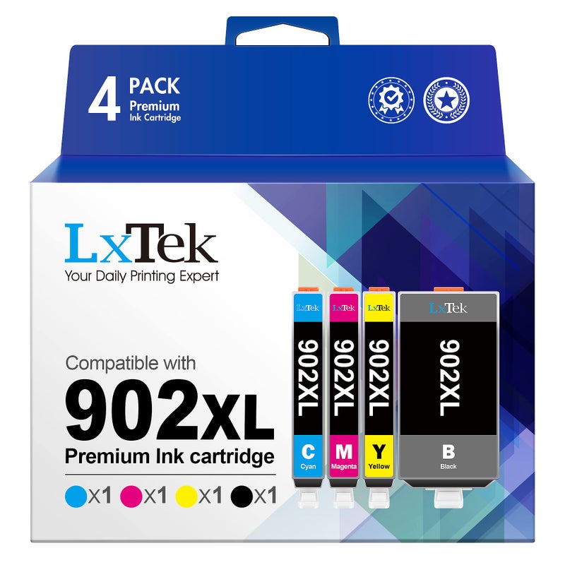 LxTek Compatible Ink Cartridge Replacement for HP 902XL Ink Cartridges Combo Pack, Replacement for HP 902 Ink Cartridges Compatible with Officejet 6978 6968 6962 6958 Printer (4 Pack) - Image 1