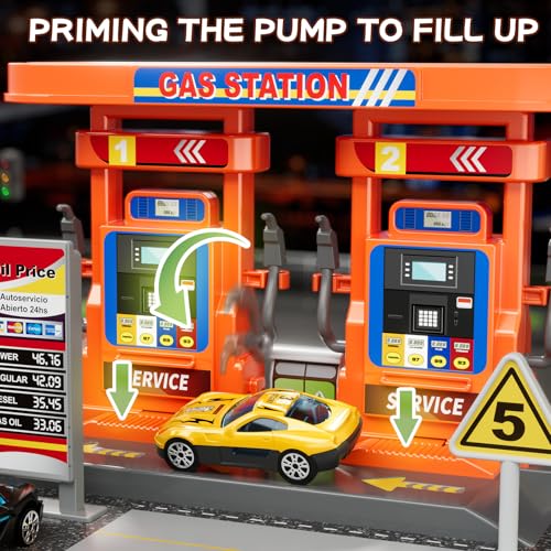 KIZONLY Toy Cars Playsets Activity Drivers Playset Gasstation with Moveable Hoses Parking lot 164 Scale Toy Cars and Car Garage Toys for Toddlers 13 CarActivated Playing Method - Image 5
