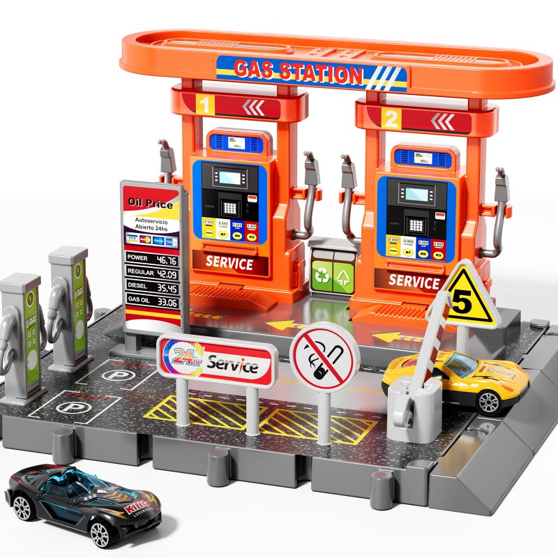 KIZONLY Toy Cars Playsets Activity Drivers Playset Gasstation with Moveable Hoses Parking lot 164 Scale Toy Cars and Car Garage Toys for Toddlers 13 CarActivated Playing Method - Image 3