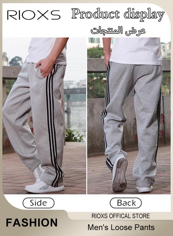 RIOXS Men's Stright Wide Leg Sweatpants, Loose Fit Casual Sports Pants Workout Sweatpants with Zip Pockets, Soft Breathable Oppen Bottom Drawstring Joggers for Men, Comfortable Loose Jogging Tracksuit Bottoms, Spring Fall Lounge Athletic Running PantsSuitable for Outdoor Activities and Daily Leisure - Image 2