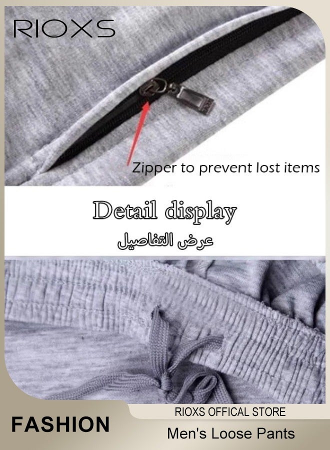 RIOXS Men's Stright Wide Leg Sweatpants, Loose Fit Casual Sports Pants Workout Sweatpants with Zip Pockets, Soft Breathable Oppen Bottom Drawstring Joggers for Men, Comfortable Loose Jogging Tracksuit Bottoms, Spring Fall Lounge Athletic Running PantsSuitable for Outdoor Activities and Daily Leisure - Image 4