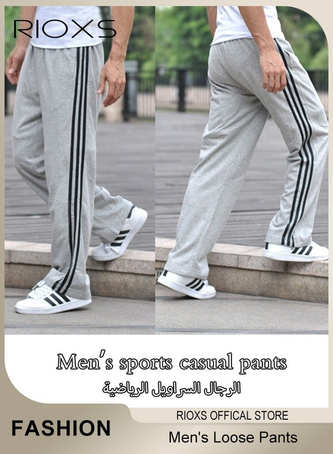 RIOXS Men's Stright Wide Leg Sweatpants, Loose Fit Casual Sports Pants Workout Sweatpants with Zip Pockets, Soft Breathable Oppen Bottom Drawstring Joggers for Men, Comfortable Loose Jogging Tracksuit Bottoms, Spring Fall Lounge Athletic Running PantsSuitable for Outdoor Activities and Daily Leisure - Image 3