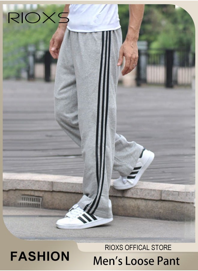 RIOXS - Men's Sports Pants, Casual Drawstring Sweatpants, Comfortable Loose Joggers with Zip Pockets, Jogging Tracksuit Bottoms, Suitable for Outdoor Activities and Daily Leisure - Image 1