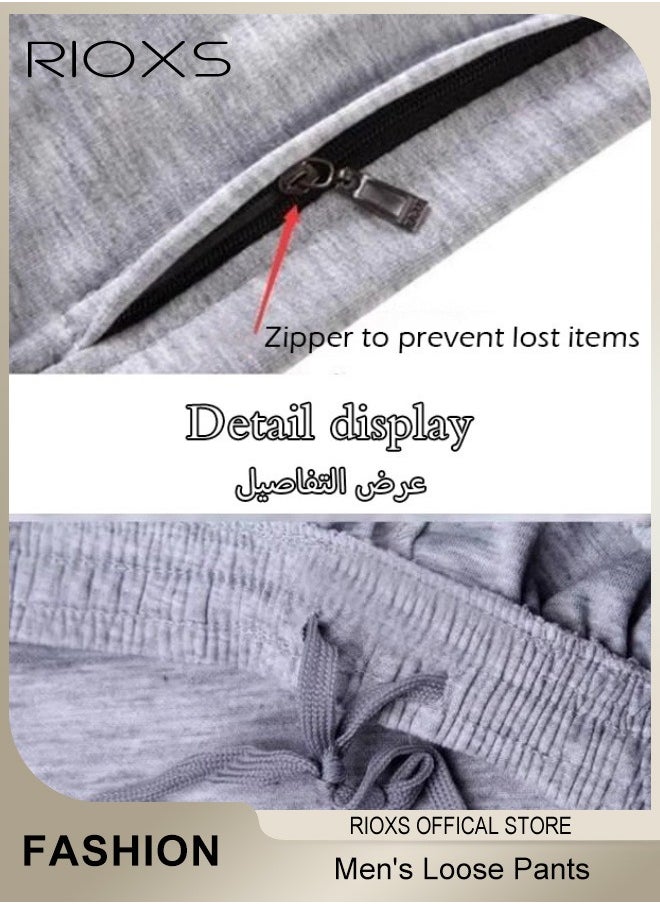 RIOXS - Men's Sports Pants, Casual Drawstring Sweatpants, Comfortable Loose Joggers with Zip Pockets, Jogging Tracksuit Bottoms, Suitable for Outdoor Activities and Daily Leisure - Image 1