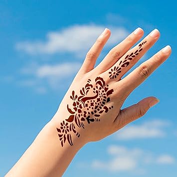 MUNSKT 20 Pieces Hand Shape Tattoo Stencil Sticker Set India Henna Temporary Body Painting for Women Girl Easy to Use DIY Flower Leaf Pattern Templates - Image 3