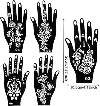 MUNSKT 20 Pieces Hand Shape Tattoo Stencil Sticker Set India Henna Temporary Body Painting for Women Girl Easy to Use DIY Flower Leaf Pattern Templates - Image 2