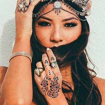 MUNSKT 20 Pieces Hand Shape Tattoo Stencil Sticker Set India Henna Temporary Body Painting for Women Girl Easy to Use DIY Flower Leaf Pattern Templates - Image 4