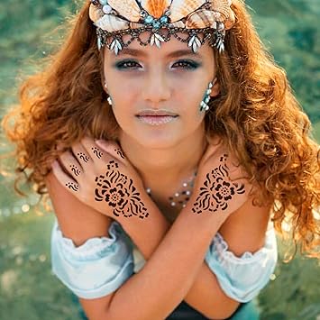 MUNSKT 20 Pieces Hand Shape Tattoo Stencil Sticker Set India Henna Temporary Body Painting for Women Girl Easy to Use DIY Flower Leaf Pattern Templates - Image 5