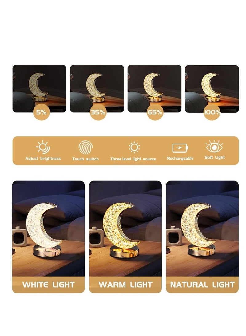 Moon  LED Cordless Table Lamp, 3 Colors Stepless Dimmable Table Lamp, Touch Control Moon Light, USB Rechargeable Beside Lamp, Cute Night Light for Bedroom Living Room Home Decor (Moon) - Image 4