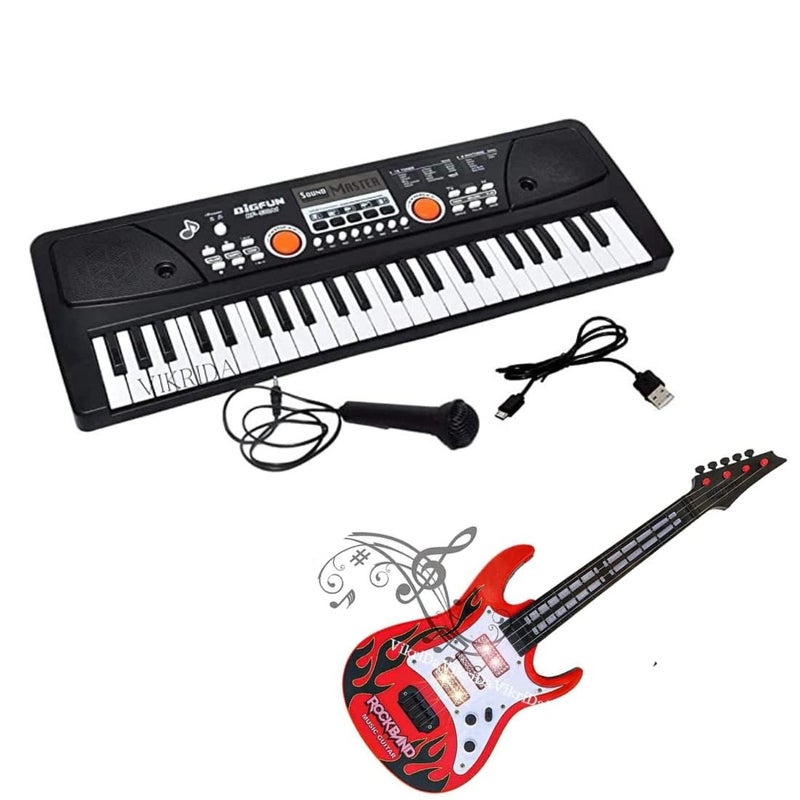 VikriDa Combo 49 Piano Keyboard with Recording and Mic with Musical Guitar for Kids Analog Portable Keyboard - Image 1