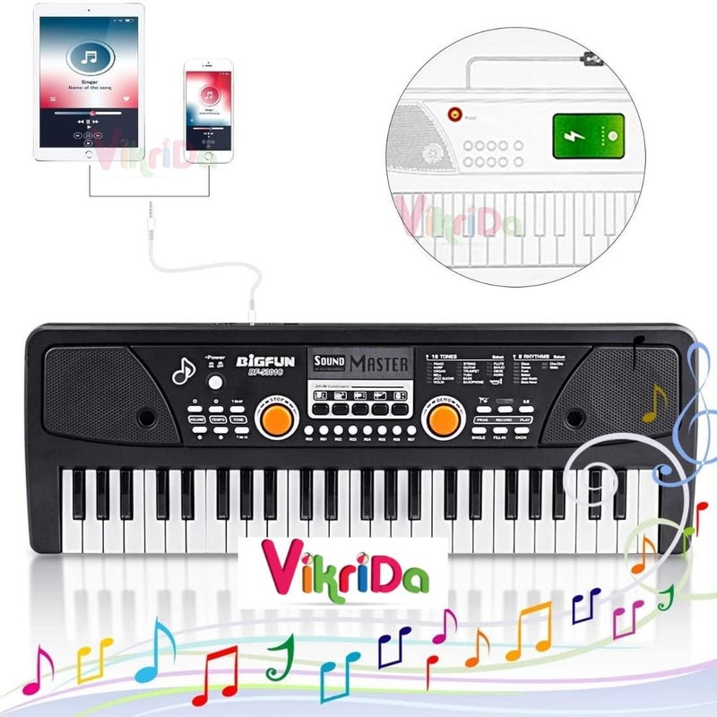 VikriDa Combo 49 Piano Keyboard with Recording and Mic with Musical Guitar for Kids Analog Portable Keyboard - Image 3