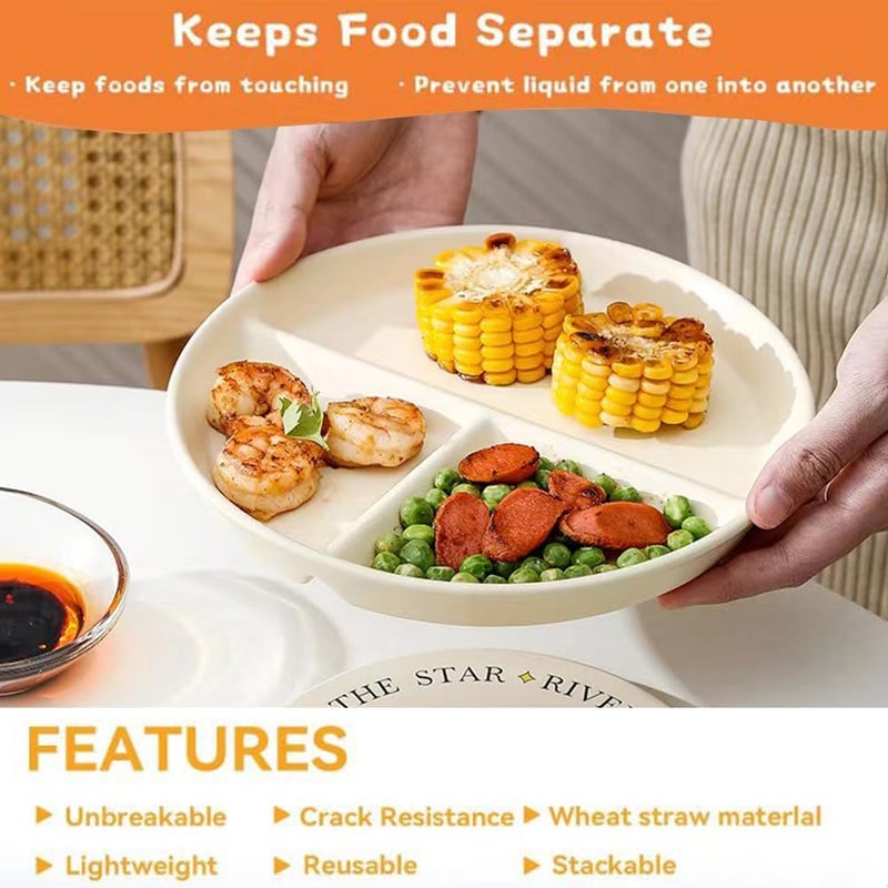 RUIBOLU Unbreakable Divided Plates 5PCS for Kids Adults Compartment Plates Lightweight Reusable Dinnerware Portion Control Plastic 5Pack 9IN - Image 4