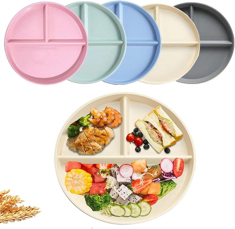 RUIBOLU Unbreakable Divided Plates 5PCS for Kids Adults Compartment Plates Lightweight Reusable Dinnerware Portion Control Plastic 5Pack 9IN - Image 1