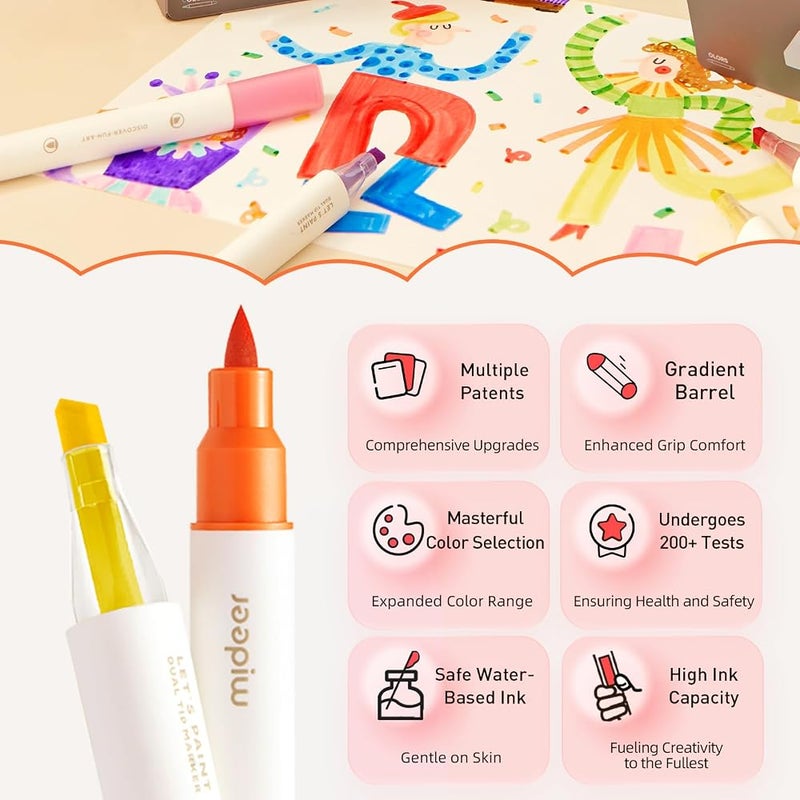 MiDeer Dual Brush Marker Pens Colors, Water-Based Dual Tip Markers for Kids Drawing, Dual Brush with Fine Tip and Chisel Tip Perfect for Kids Adults Coloring - Image 2
