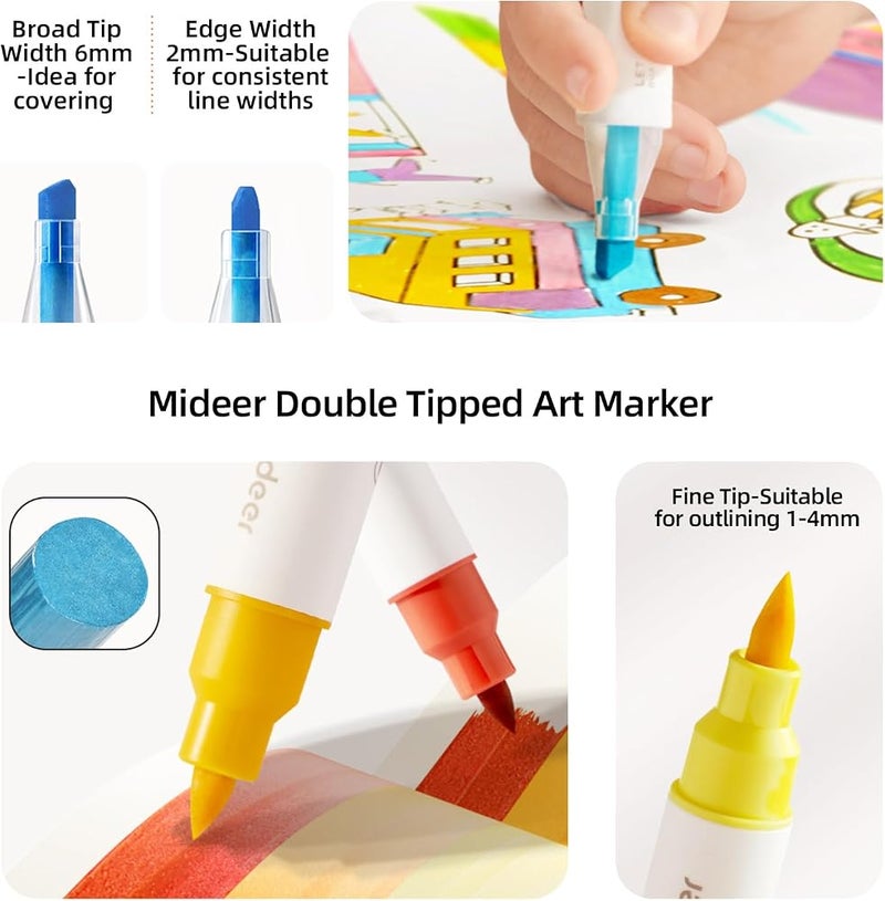 MiDeer Dual Brush Marker Pens Colors, Water-Based Dual Tip Markers for Kids Drawing, Dual Brush with Fine Tip and Chisel Tip Perfect for Kids Adults Coloring - Image 3