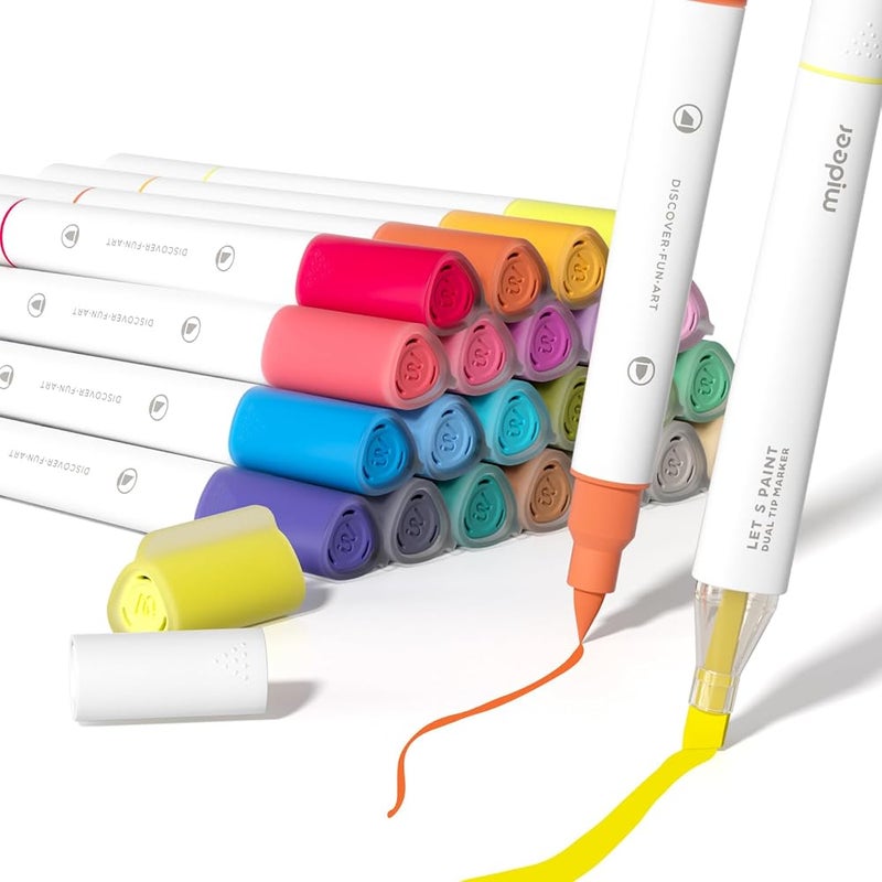MiDeer Dual Brush Marker Pens Colors, Water-Based Dual Tip Markers for Kids Drawing, Dual Brush with Fine Tip and Chisel Tip Perfect for Kids Adults Coloring - Image 1