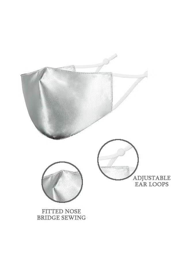 Hoasis 2 Pcs Silk Satin Elastic Face Masks, Washable Two Sided Imitation Silk Mask for UV Protection, Face Mask with Elastic Ear Loop (Blue+Grey) - Image 4