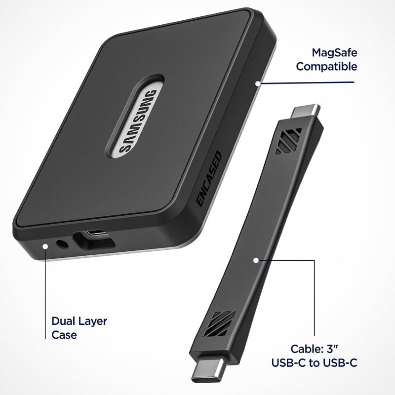 Encased حافظة مغناطيسية محاطة لجهاز Samsung T7 SSD المحمول (تناسب سعة 1TB/2TB/4TB) مع كابل نقل بيانات عالي السرعة (10Gbps) - متوافقة مع MagSafe (أسود) - Image 5