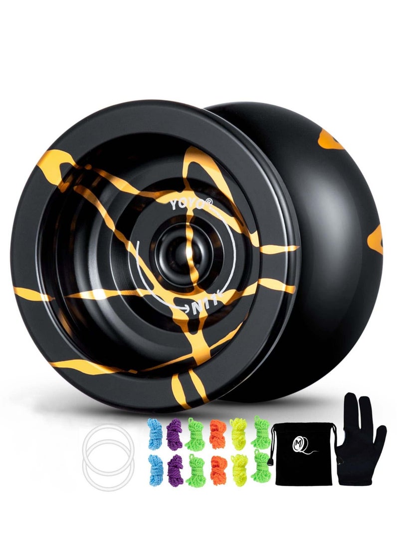 NIBEMINENT N11 Professional Unresponsive Aluminum YoYo Ball with Bag Glove 12 Strings and Responsive Bearing Kit Black Golden - Image 1