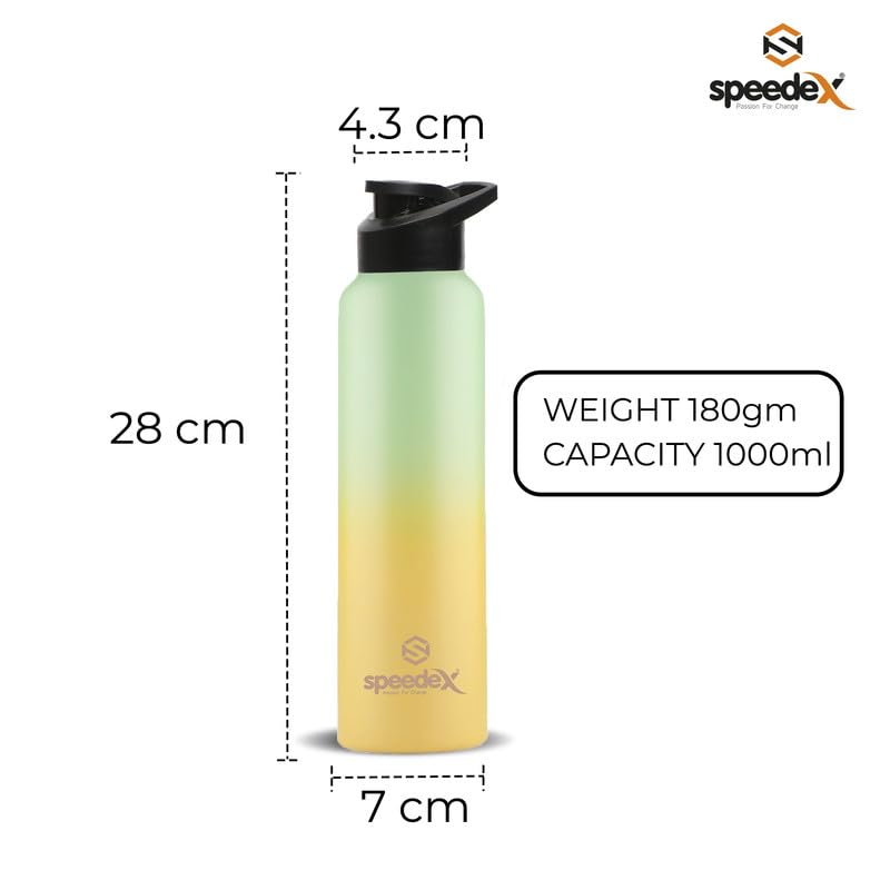 Speedex Water Bottle 1 Ltr, Yellow Green, Stainless Steel, Screw Cap Bottles for Girls, Boys and Adults & Kids, Gym, Sports, Fridge Use, School & Office - 1 Bottle Set, 1000 ml - Image 2