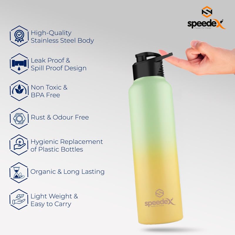 Speedex Water Bottle 1 Ltr, Yellow Green, Stainless Steel, Screw Cap Bottles for Girls, Boys and Adults & Kids, Gym, Sports, Fridge Use, School & Office - 1 Bottle Set, 1000 ml - Image 5