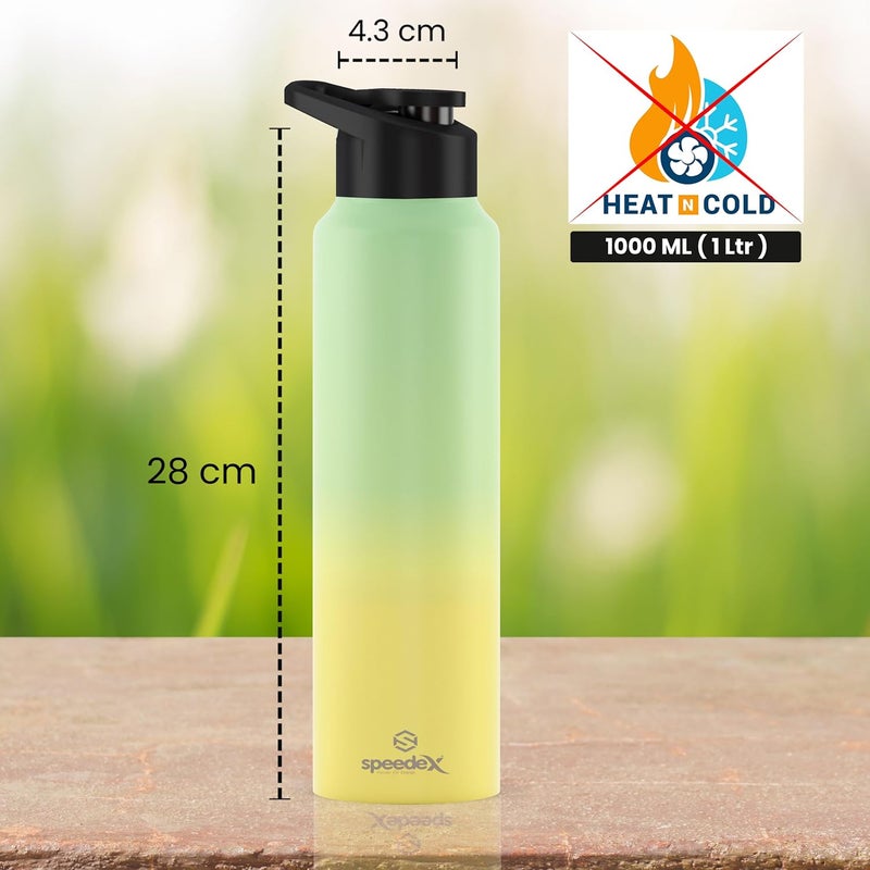 Speedex Water Bottle 1 Ltr, Yellow Green, Stainless Steel, Screw Cap Bottles for Girls, Boys and Adults & Kids, Gym, Sports, Fridge Use, School & Office - 1 Bottle Set, 1000 ml - Image 3