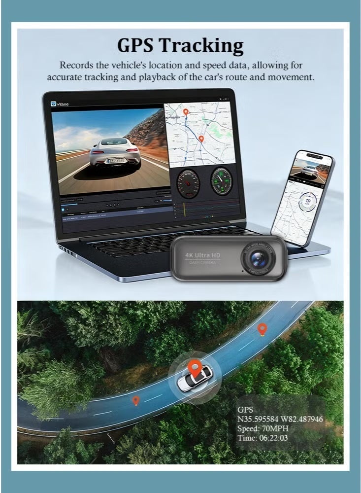 4K Dual Dash Cam Car Camera with Front 4K UHD + Rear 1080P, ACC Hardwire Kit for 24H Parking Mode, Built-in WiFi u0026 GPS, G-Sensor Collision Detection, Night Vision, WDR, 170° Wide Angle, Loop Recording, Mobile App Control, - Image 5