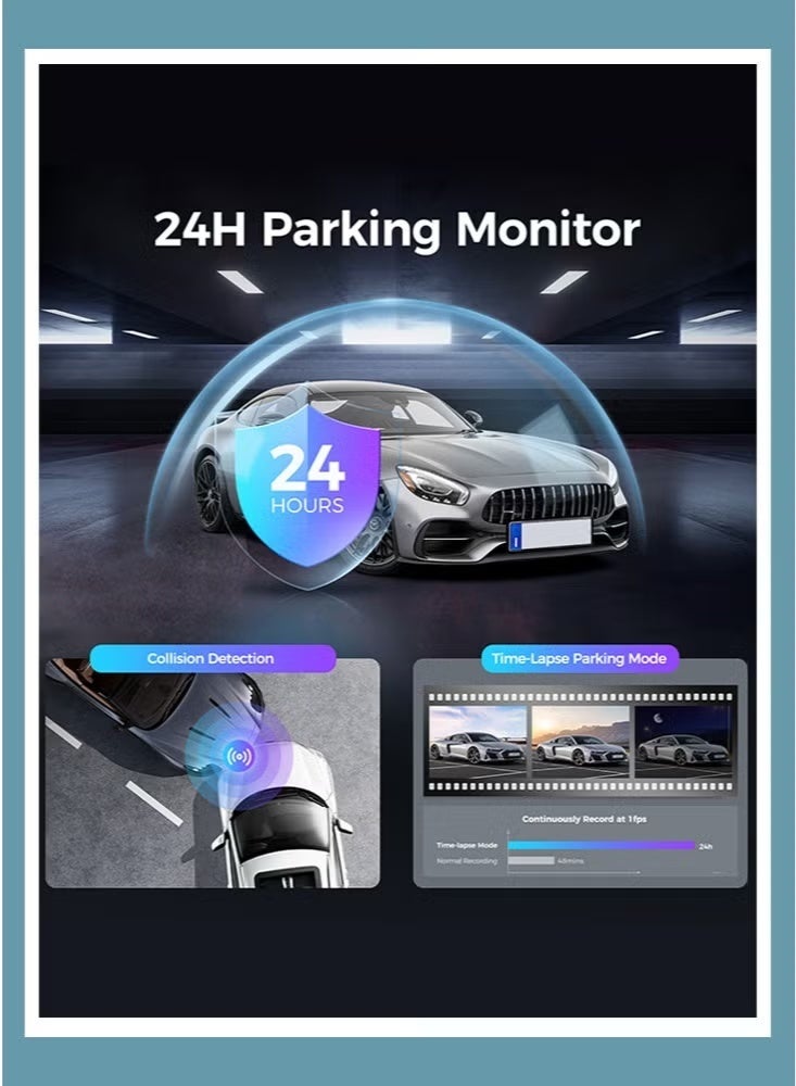 4K Dual Dash Cam Car Camera with Front 4K UHD + Rear 1080P, ACC Hardwire Kit for 24H Parking Mode, Built-in WiFi u0026 GPS, G-Sensor Collision Detection, Night Vision, WDR, 170° Wide Angle, Loop Recording, Mobile App Control, - Image 3