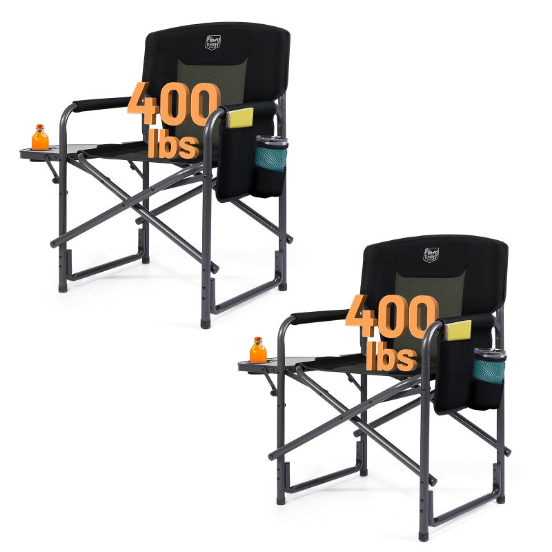 TIMBER RIDGE Aluminum Oversized Camping Chair, Lightweight Portable Directors Chair with Side Table Detachable Side Pocket for Outdoor Camping, Lawn, Picnic, Support 400lbs Black 2 Pack - Image 1