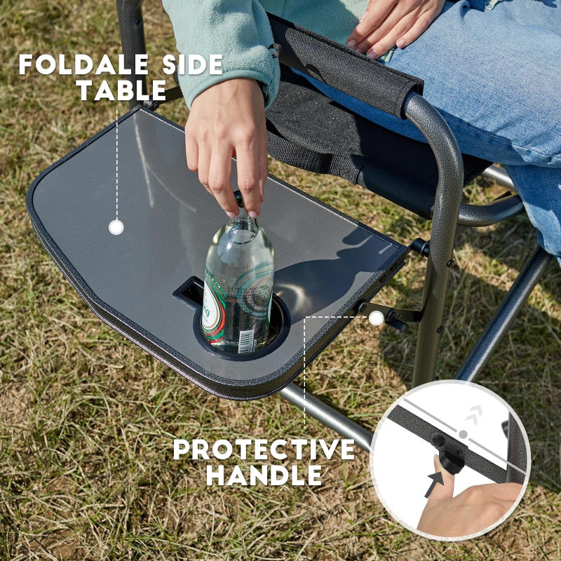 TIMBER RIDGE Aluminum Oversized Camping Chair, Lightweight Portable Directors Chair with Side Table Detachable Side Pocket for Outdoor Camping, Lawn, Picnic, Support 400lbs Black 2 Pack - Image 5