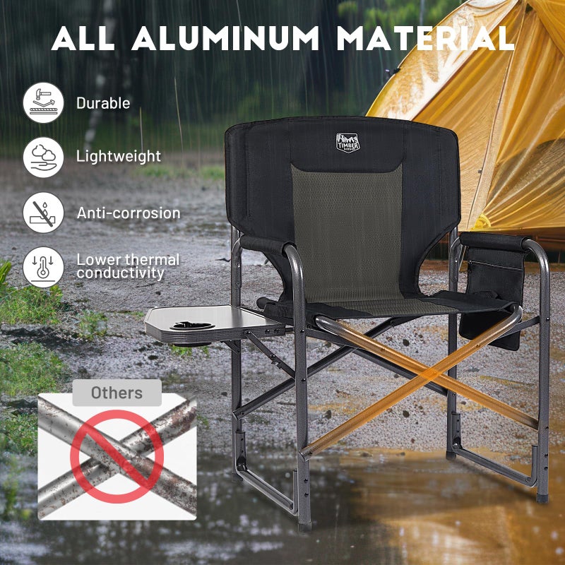 TIMBER RIDGE Aluminum Oversized Camping Chair, Lightweight Portable Directors Chair with Side Table Detachable Side Pocket for Outdoor Camping, Lawn, Picnic, Support 400lbs Black 2 Pack - Image 4
