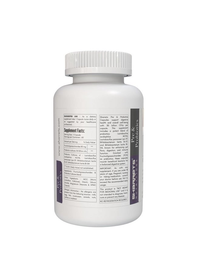 Sharrets Pre & Probiotics - 3 X 60 Capsules: Gut Health Supplement With Fos Prebiotics & 30 Billion Cfu Probiotic Cultures  - Image 3