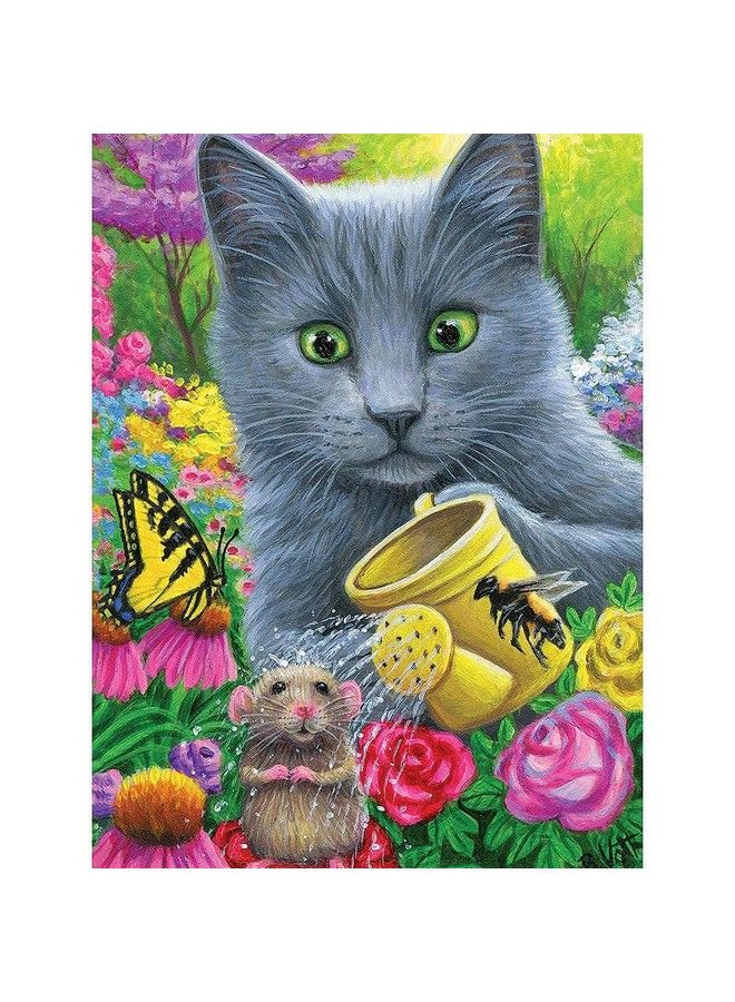 Bits and Pieces 300 Piece Jigsaw Puzzle For Adults 18" X 24" Chillin In Misty Garden 300 Pc Cat Flower Mouse Butterfly Pet Kitten Jigsaw By Artist Bridget Voth - Image 3
